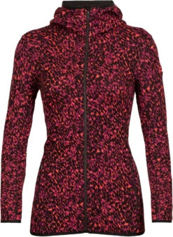Icebreaker Elemental Lichen LS Zip Hood Dames, Roze/oranje