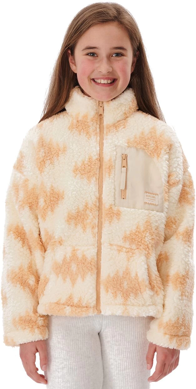 Rip Curl Waves Polar Fleece Jas Meisjes, Beige/oranje 3 Rip Curl Waves Polar Fleece Jas Meisjes, Beige/oranje